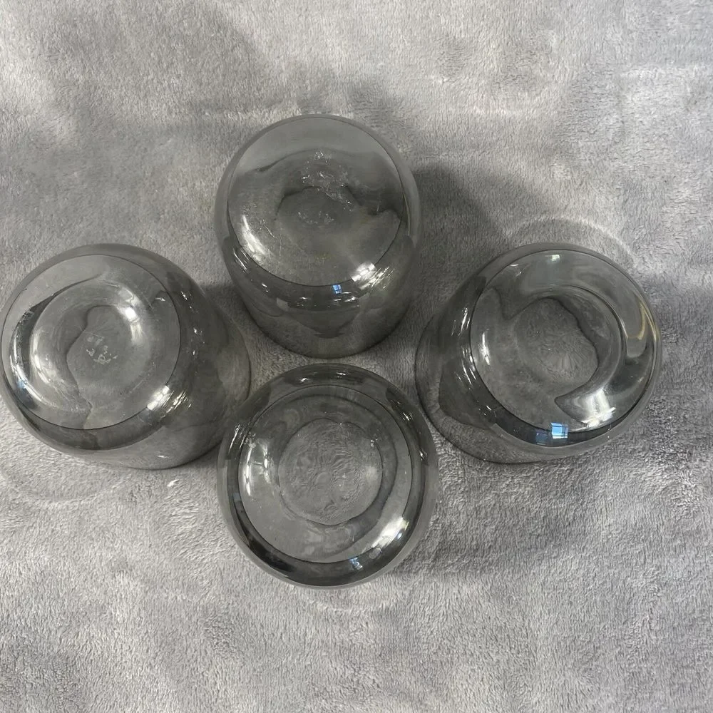 Crate‎ & Barrel Krosno Drinking Glass Set 4 Poland Tinted Etched Smokey Low Ball